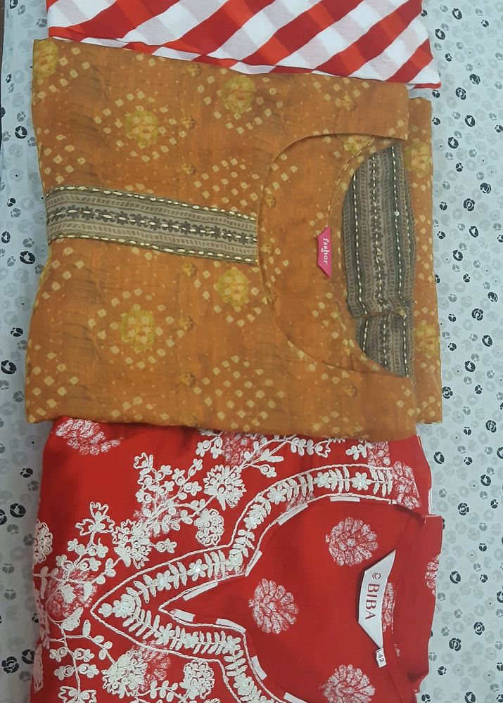 Two Kurtas Biba Red Fashor Musturd