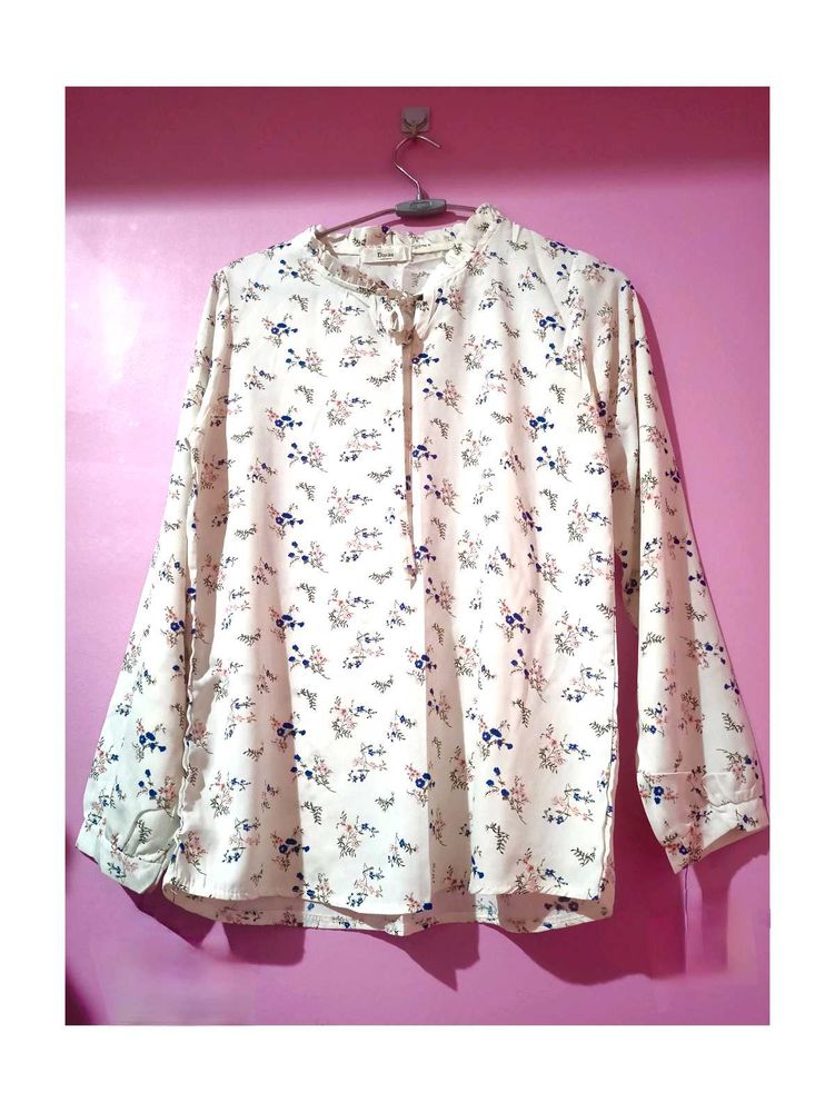 White Floral Full-Sleeve Top