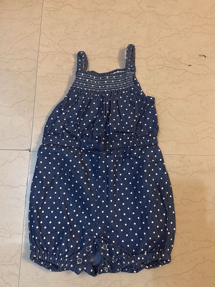 Polka Dot Denim Romper