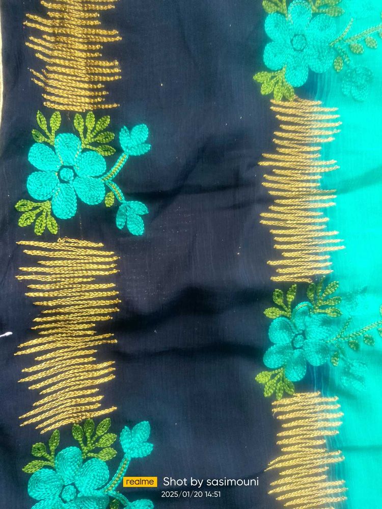 Cyan,Blue Colour Combination Saree