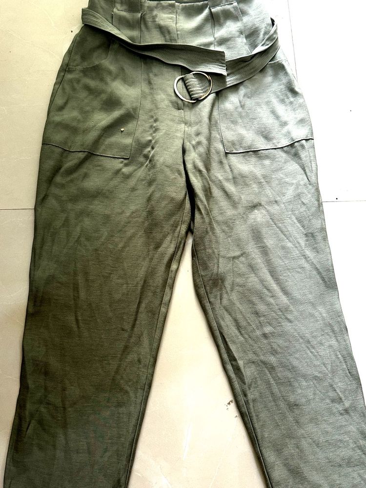 Olive Green Belted Pants
