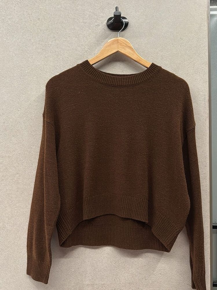 Brown Knit Cropped Pullover