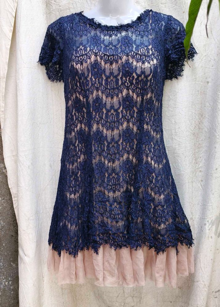 I. Navy Lace Mini Dress