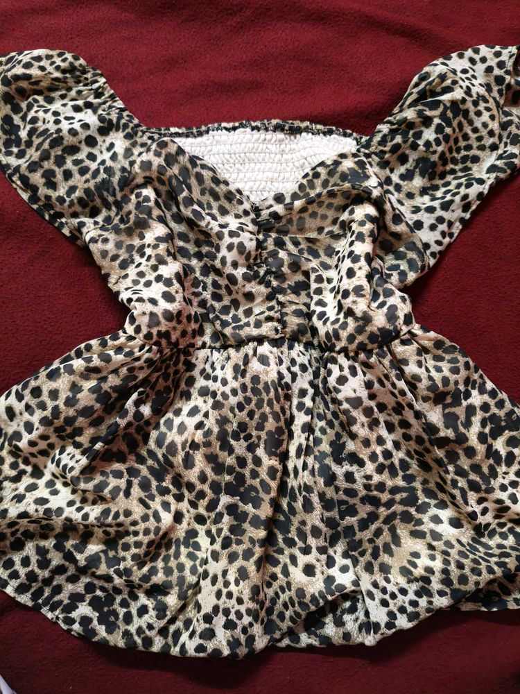 Leopard Print Babydoll Top