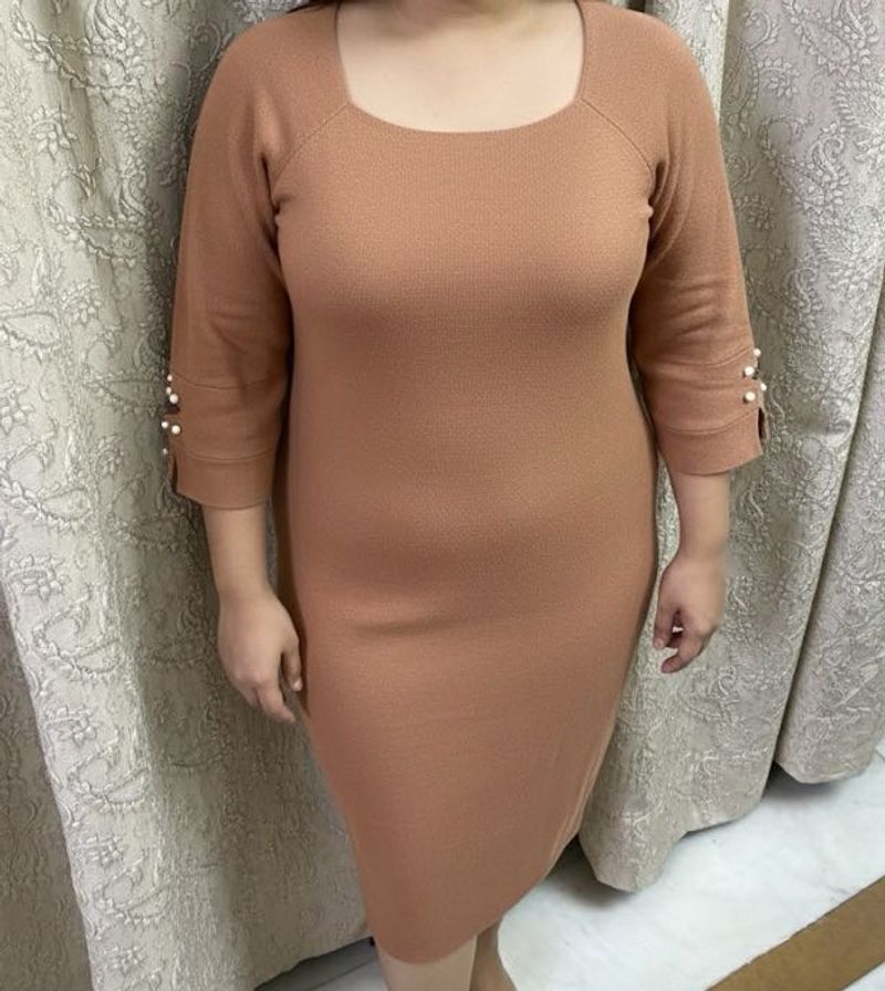 Elegant Knit Dress with Pearl Details