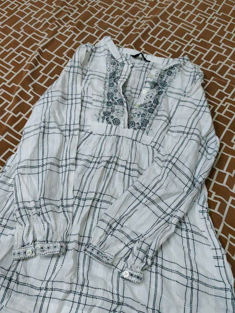 Checked Embroidered Top