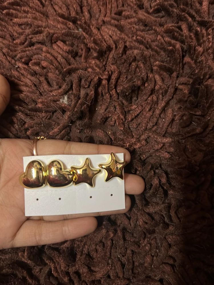 Gold Star &amp; Heart Earrings Set