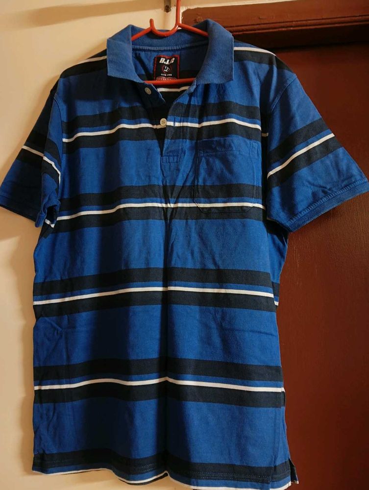 Blue &amp; Black Stripe T Shirt For Regular Use
