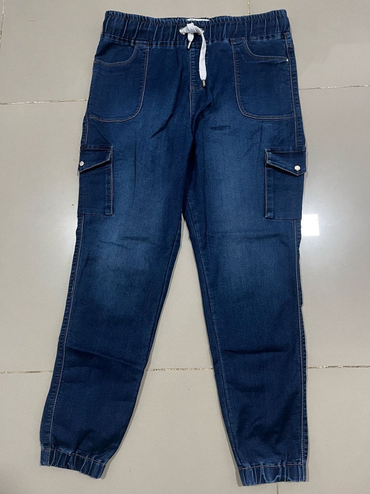 Blue Denim Cargo Joggers