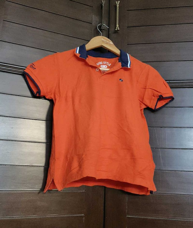 Women Orange Cotton Casual Polo Tshirt