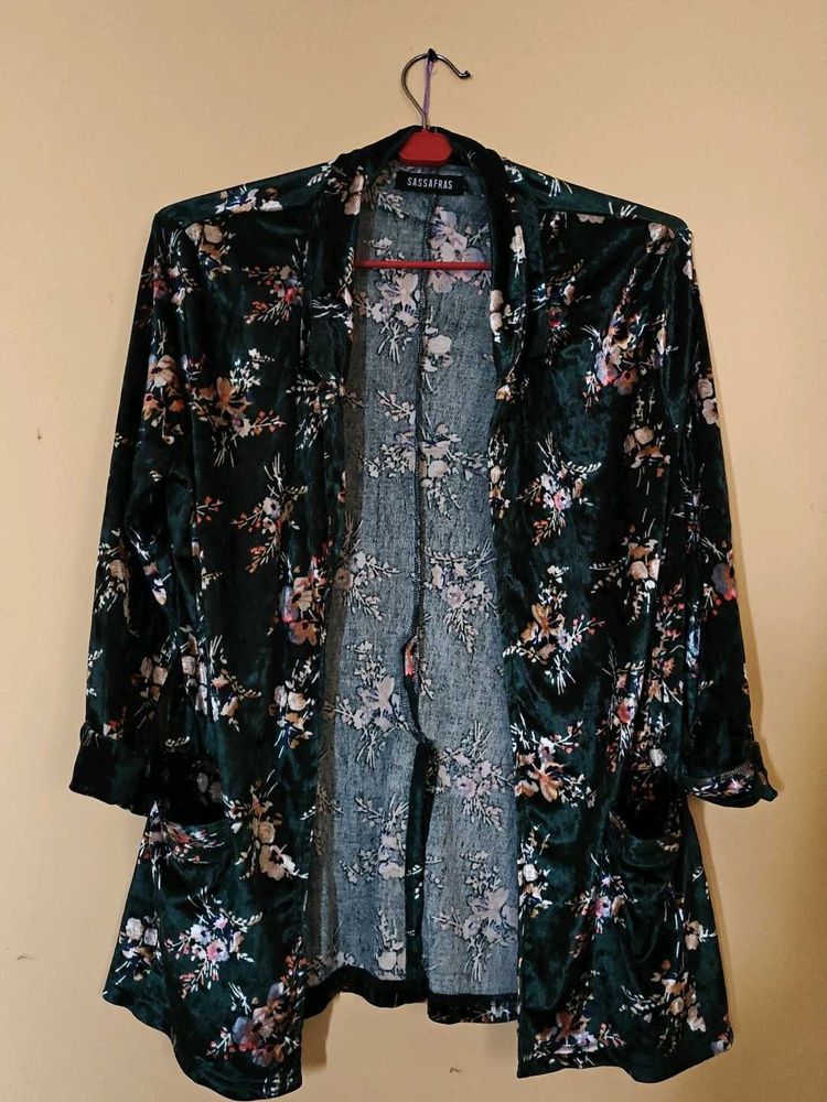 Sassafras Green Floral Velvet Jacket