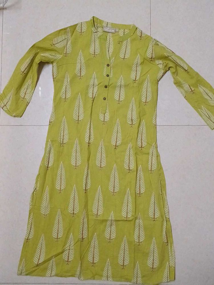 Leaf Print Green Kurti
