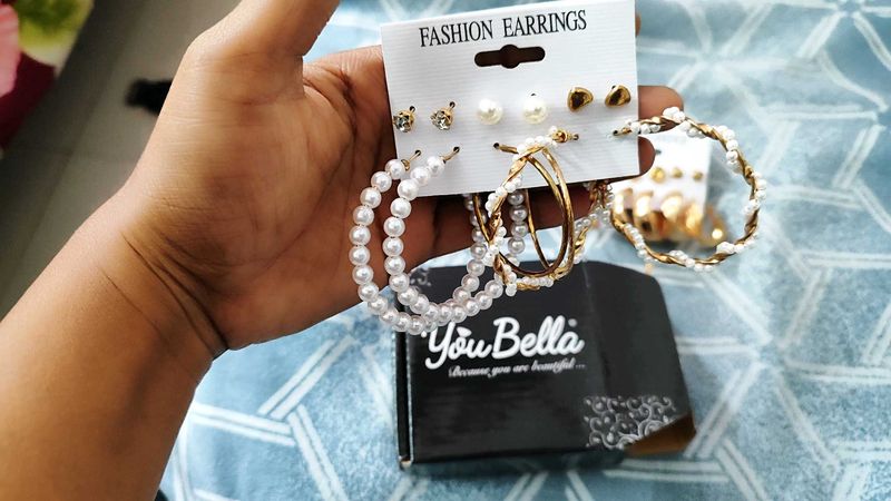12 Pair Gold &amp; Pearl Earring Set