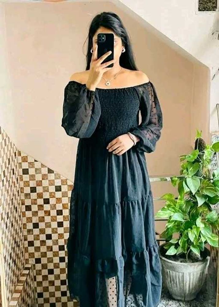 Black Off-Shoulder Tiered Maxi Dress
