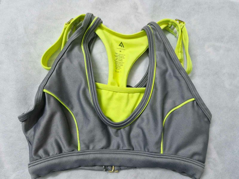 Athleta Gray &amp; Neon Yellow Sports Bra - M