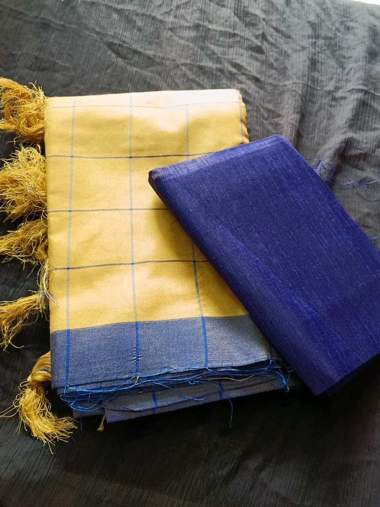 Elegant Beige &amp; Blue Saree