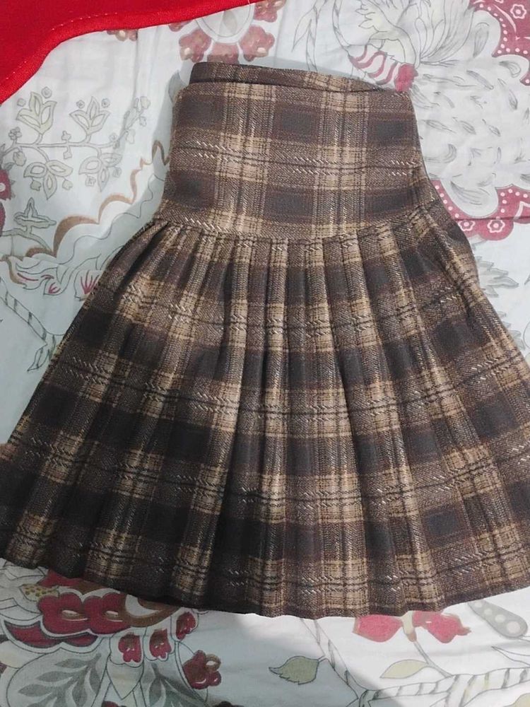 INCENSE Plaid Pleated Brown Mini Skirt
