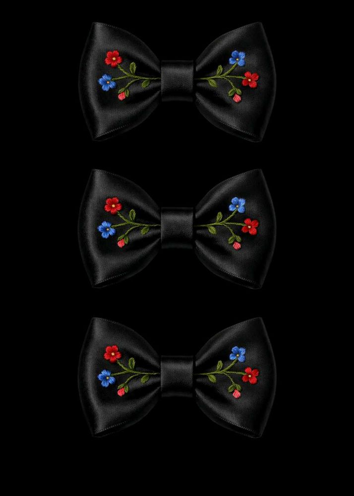 Floral Embroidered Bow Hair Clips (pack of 3)