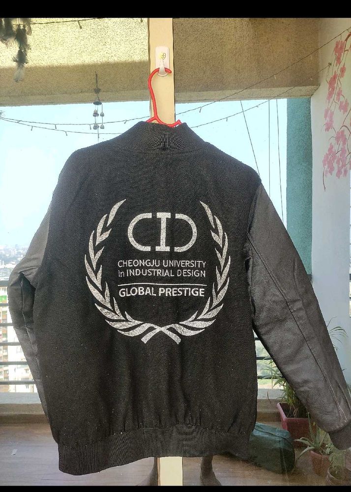 Leather Back Embroidery Black Aesthetic Jacket