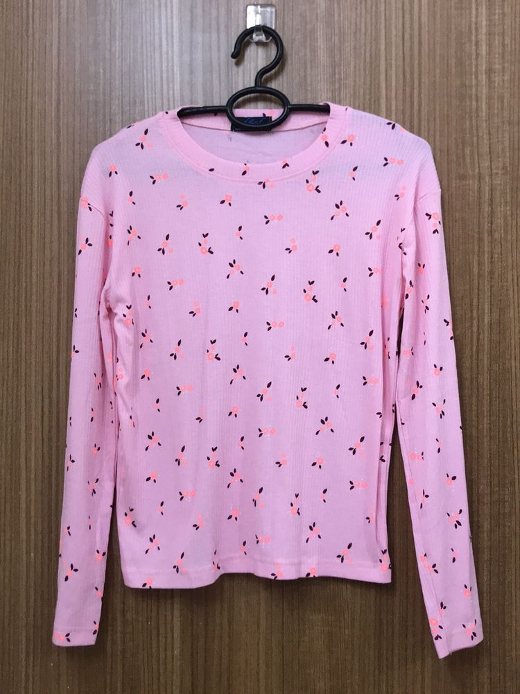 Pink Floral Long Sleeves Tshirt