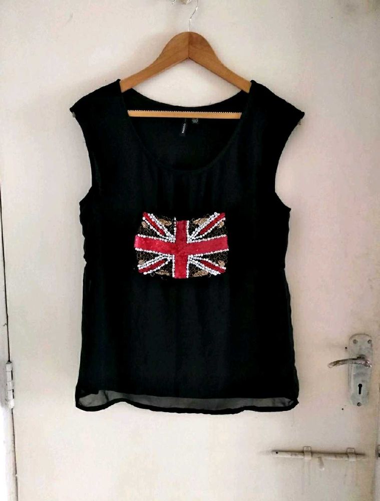 MANGO Union Jack Sequin Top