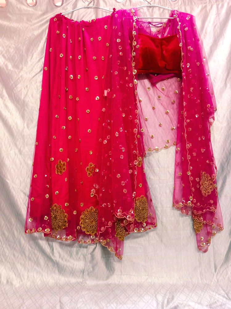 Sale !!Rose-pink Embroidery Lahenga-choli