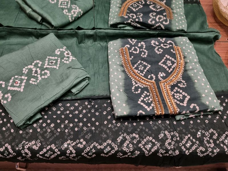 Bandhni Green EMBROIDERED Unstitched Suit Material