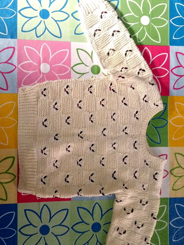 White Handmade At Home With Wool Sweater For Kids