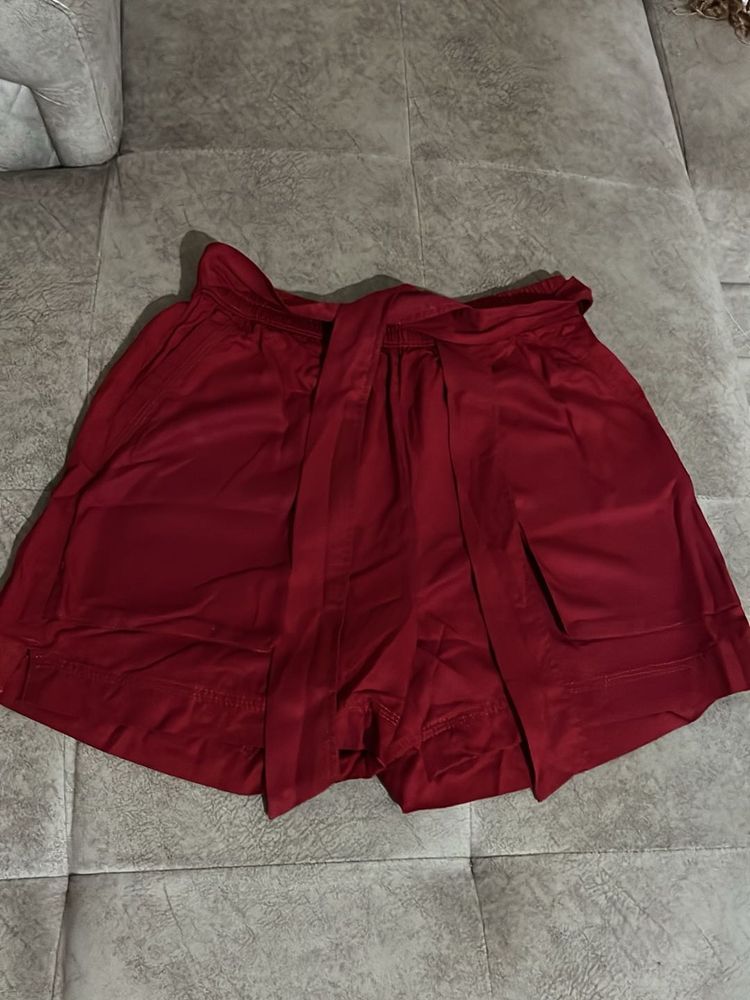 Red Tie Waist Shorts