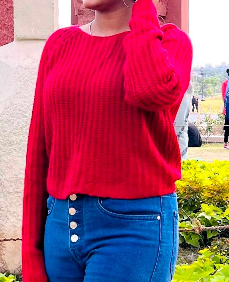 Red Full Hand Woolen Top
