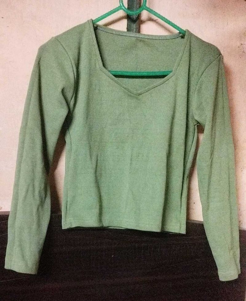 Olive Green Long Sleeve Top