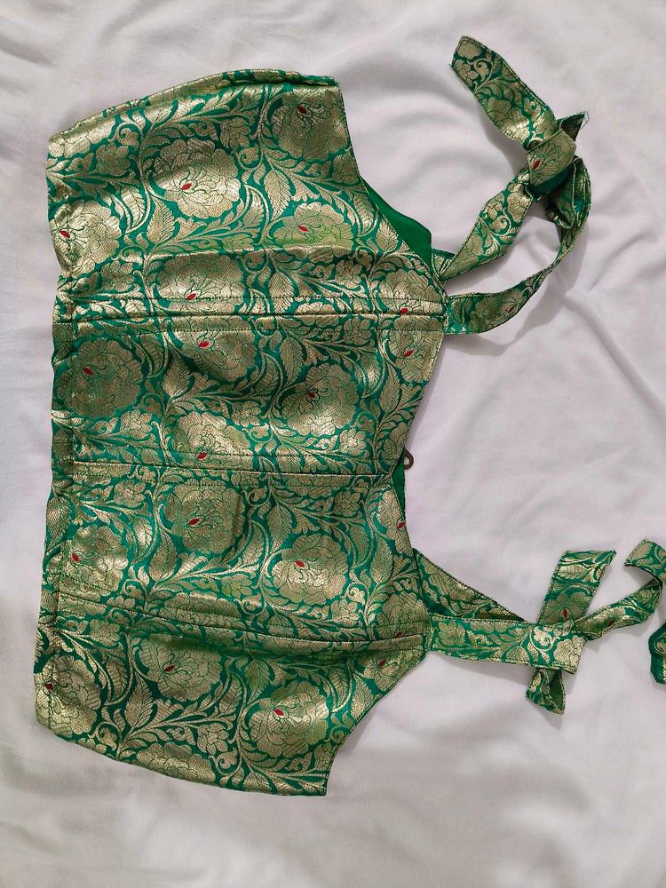 Green &amp; Gold Brocade Blouse