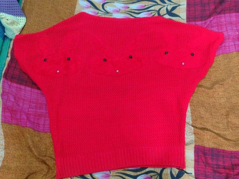 Red Embellished Knit Top