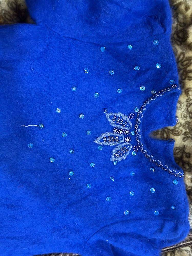 Blue Embellished Sweater