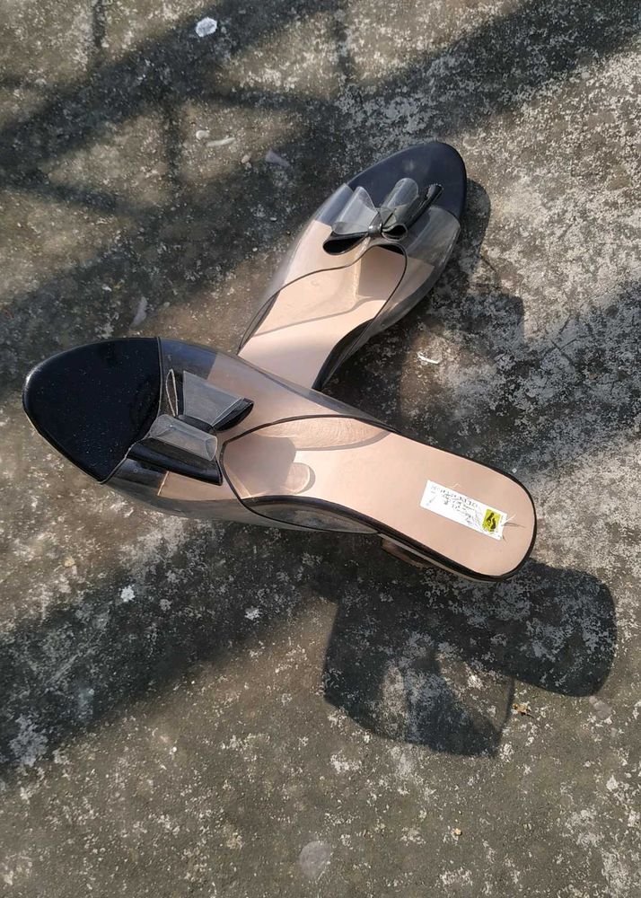 Transparent black Bow heels