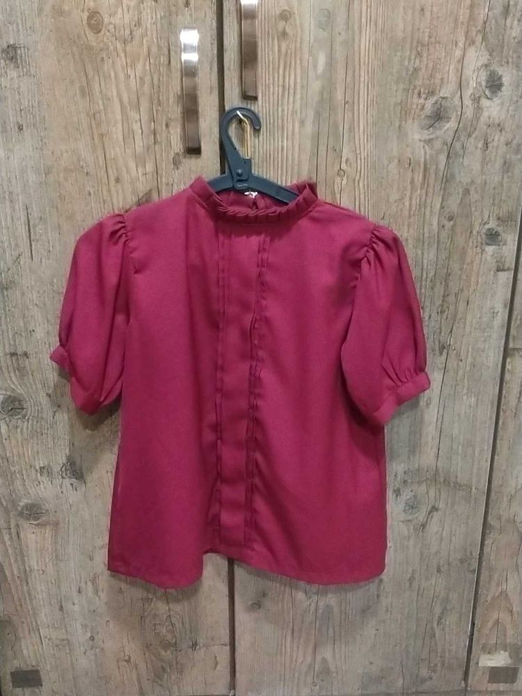 Maroon Puff Sleeve Top