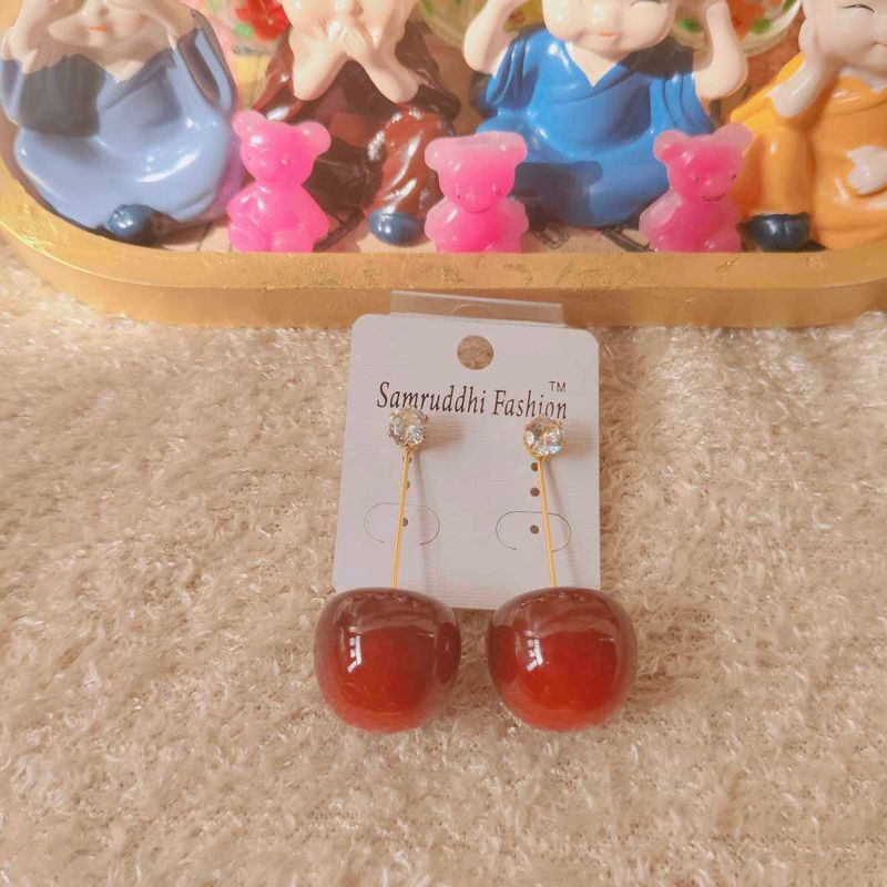 Cherry Drop Earrings and crystal studs
