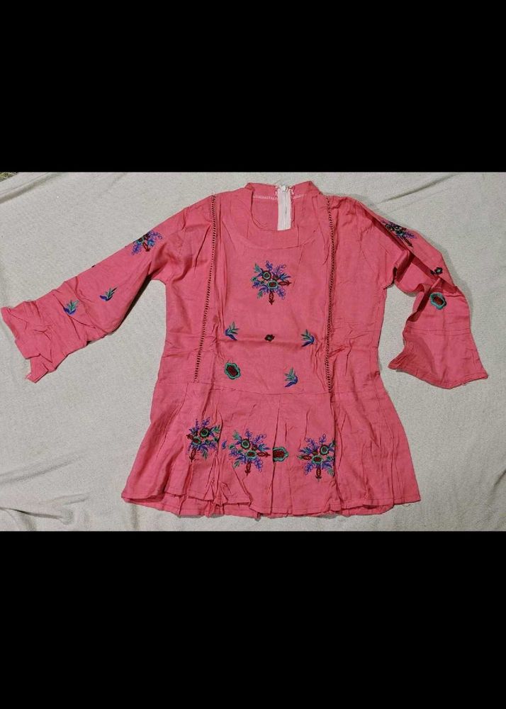 Pink Embroidered Tunic Top