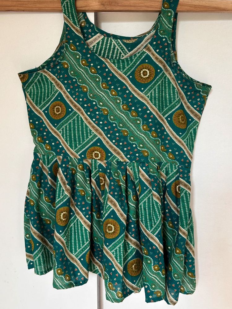 Green Printed Sleeveless Dress
