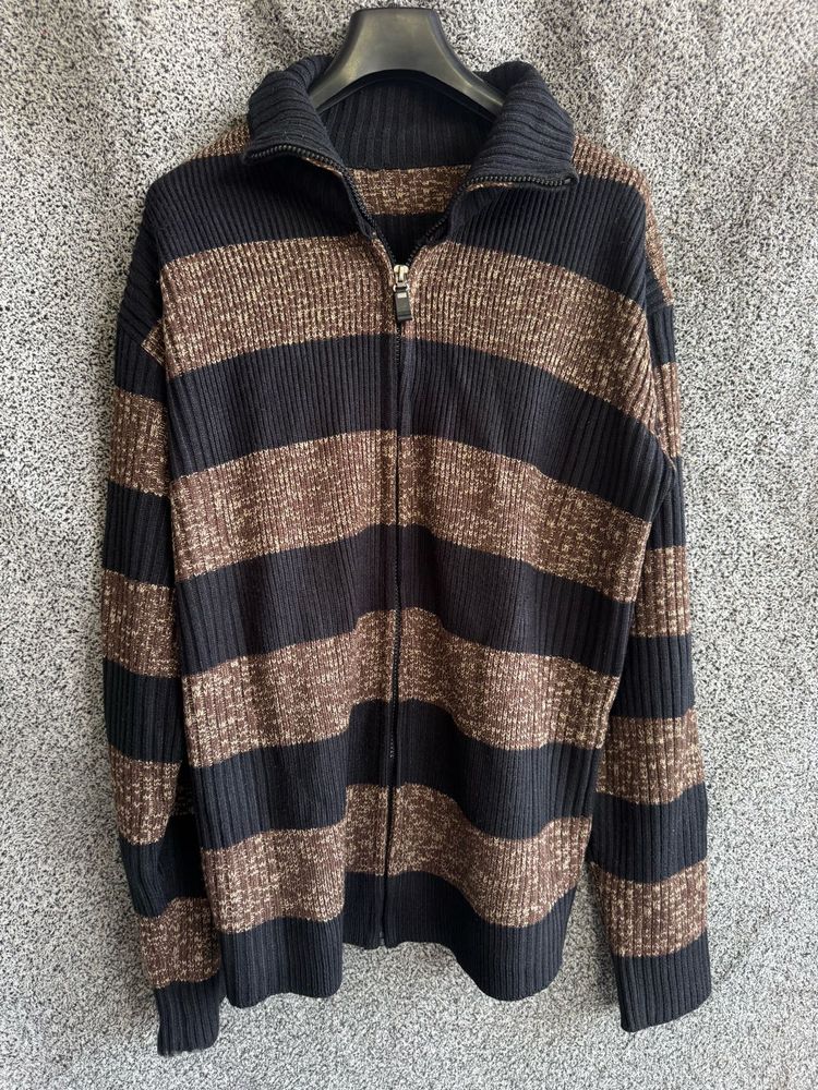 Striped Zip-Up Cardigan Sweater