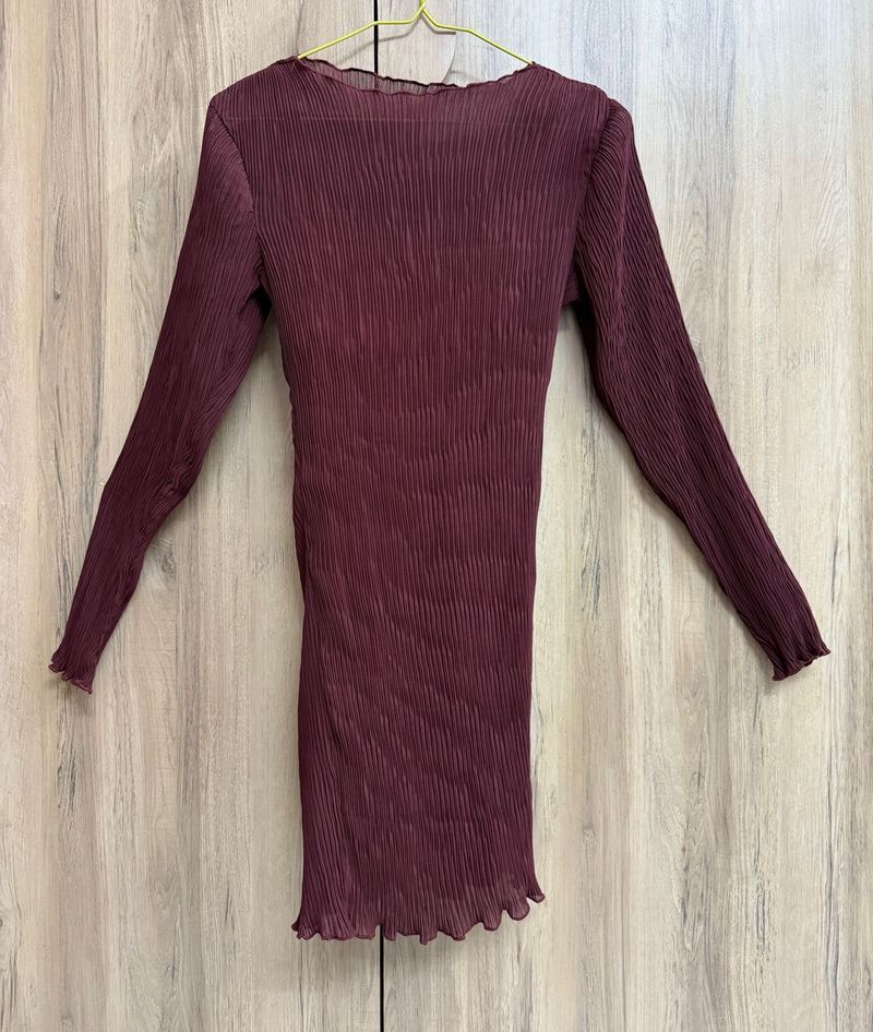 Burgundy Pleated Dress