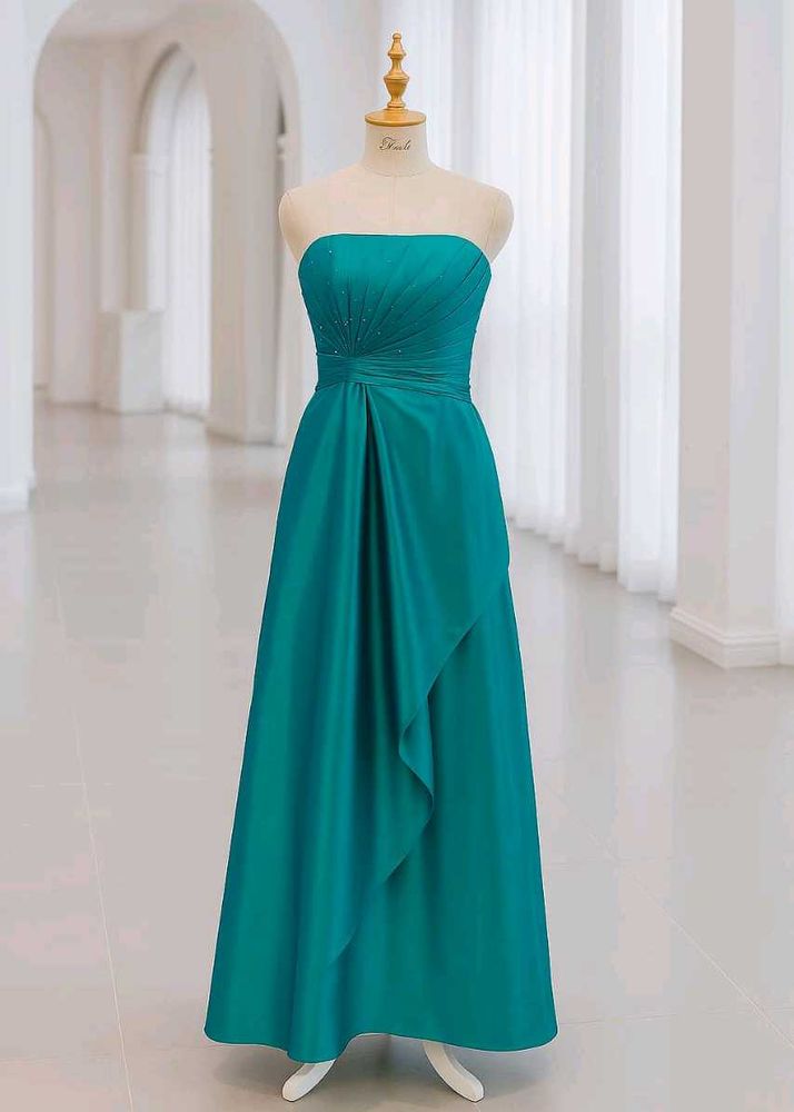 Teal Strapless Evening Gown