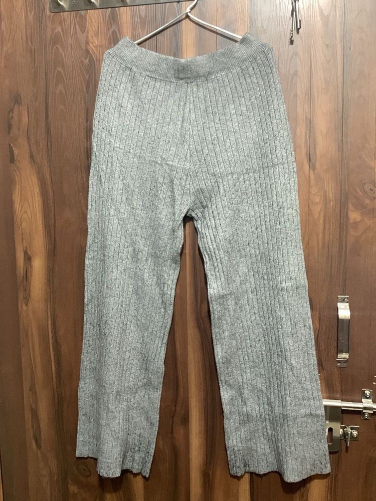Gray Knit Wide Leg Pants