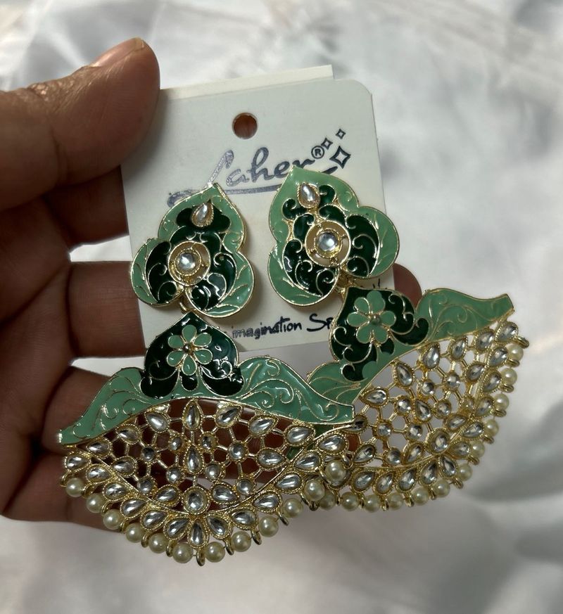 Brand New Statement Green &amp; Gold Earrings