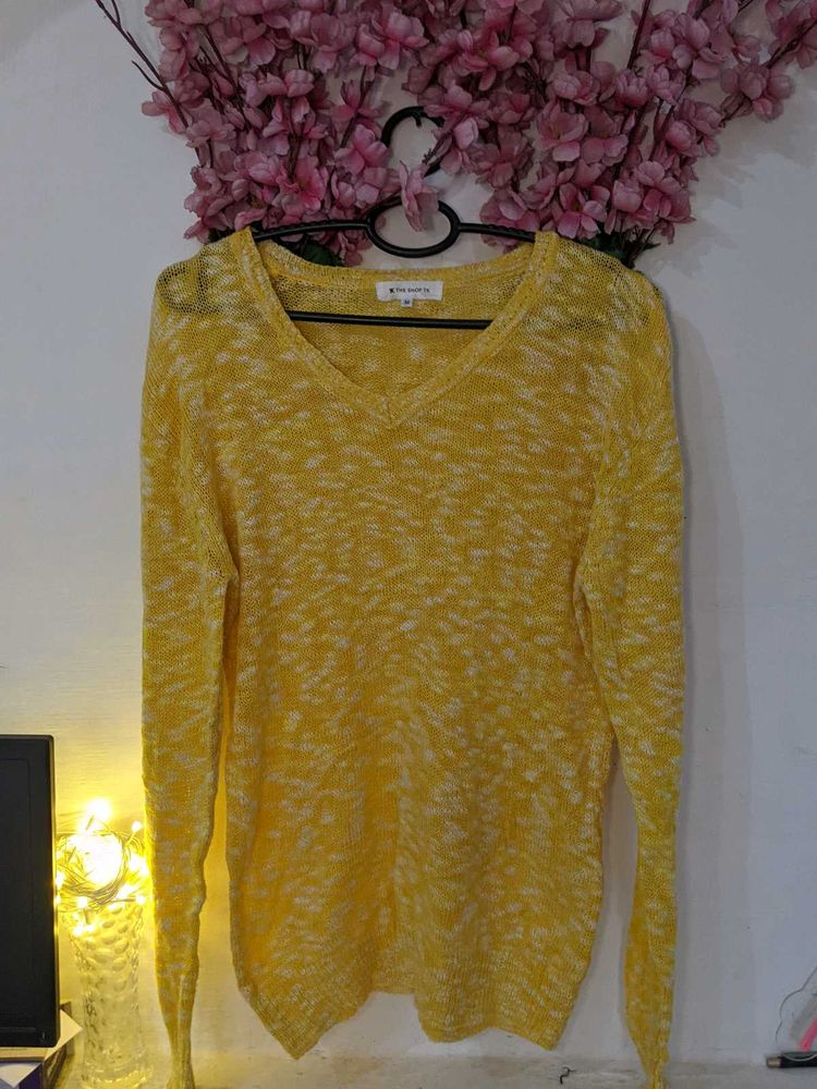Yellow Colour V Neck Woolen Top