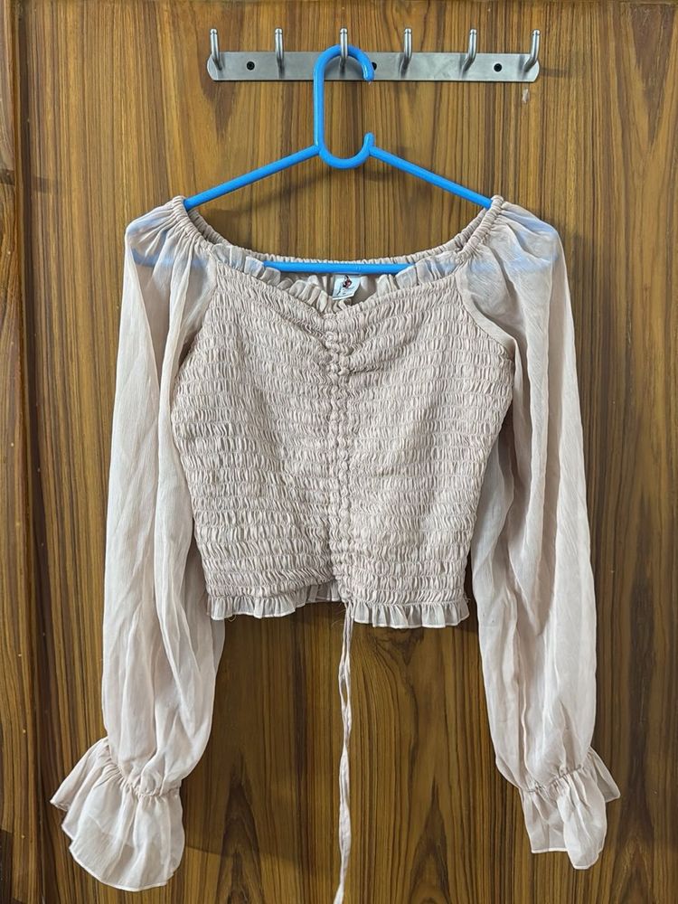 Cute Beige Long Sleeve Top