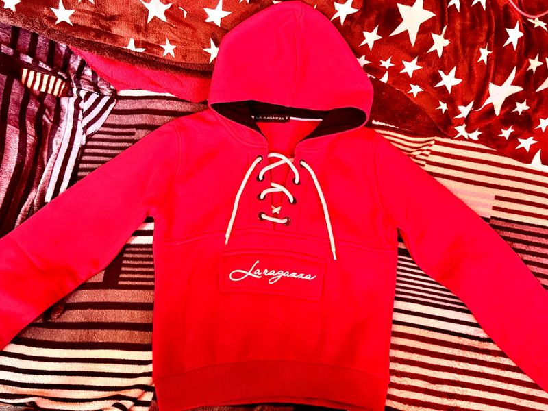 Red Lace-Up Hoodie