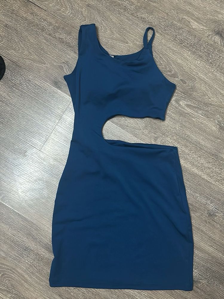 Blue One-Shoulder Cutout Dress