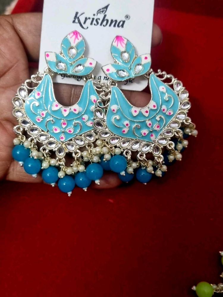 Blue Beaded Krishna Earrings