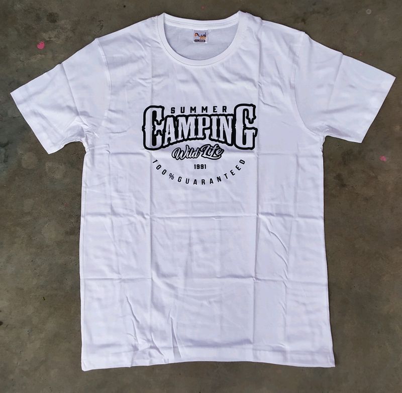 Brand New Cotton White Chest Printed Half Sleeves Men&#39;s T-shirt